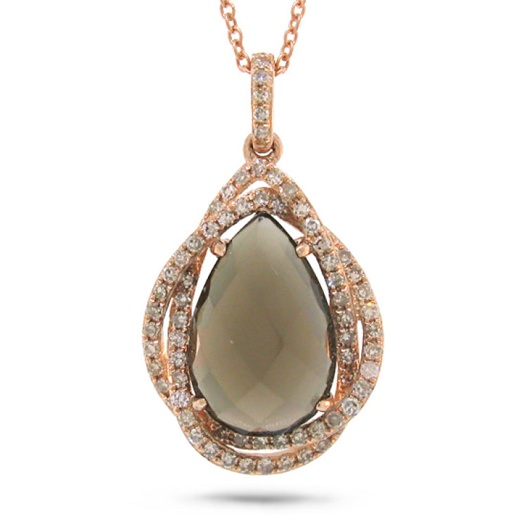 0.25ct Diamond & 3.00ct Smokey Topaz 14k Rose Gold Pendant