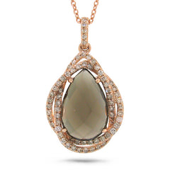 0.25ct Diamond & 3.00ct Smokey Topaz 14k Rose Gold Pendant