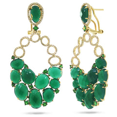 0.74ct Diamond & 25.00ct Green Agate & Green Garnet 14k Yellow Gold Earring
