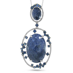 0.28ct Diamond & 25.55ct Blue Aventurine & Blue Sapphire 14k White Gold Pendant