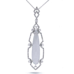 0.50ct Diamond & 7.87ct Blue Chalcedony 14k White Gold Pendant