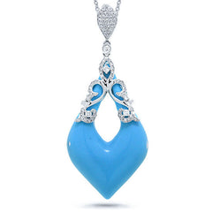 0.38ct Diamond & 11.85ct Composite Turquoise 14k White Gold Pendant