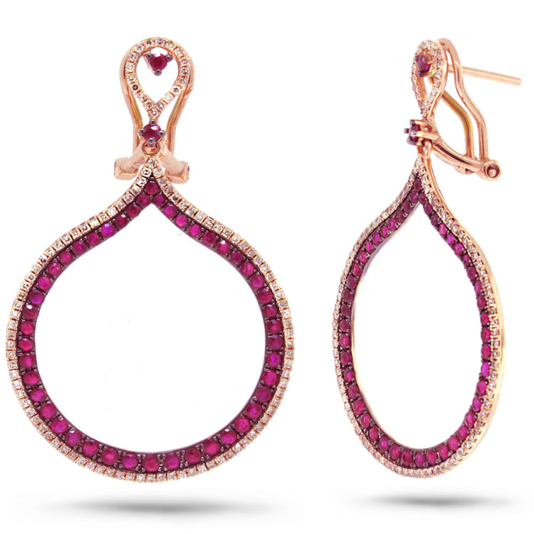 0.65ct Diamond & 2.06ct Ruby 14k Rose Gold Earring