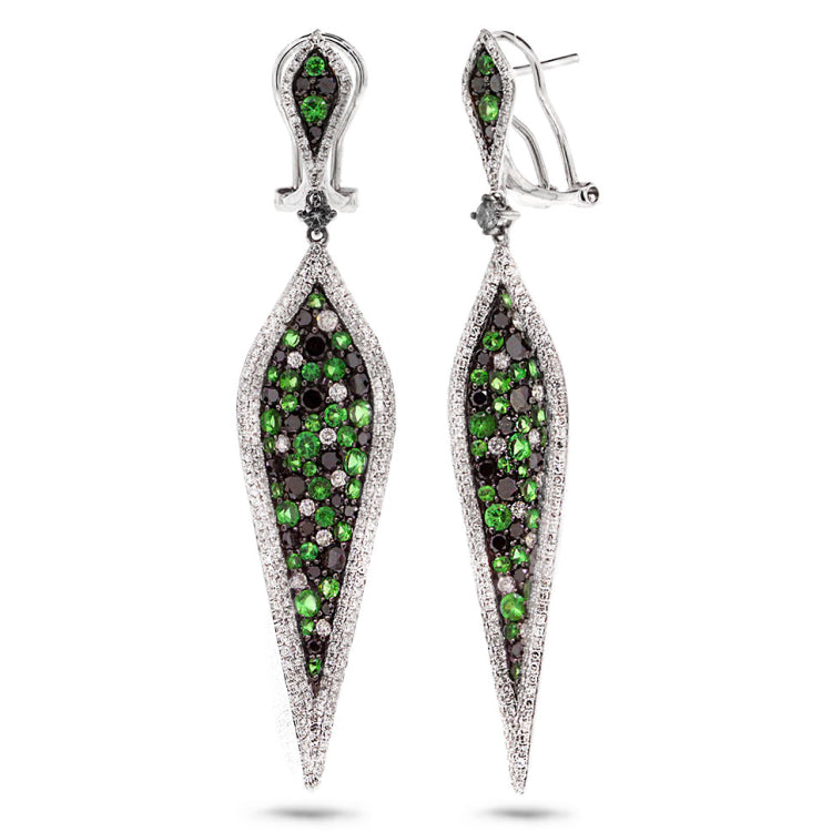 2.93ct Black & White Diamond & 2.16ct Green Garnet 14k White Gold Earring