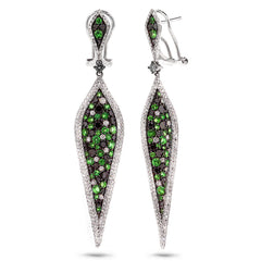 2.93ct Black & White Diamond & 2.16ct Green Garnet 14k White Gold Earring