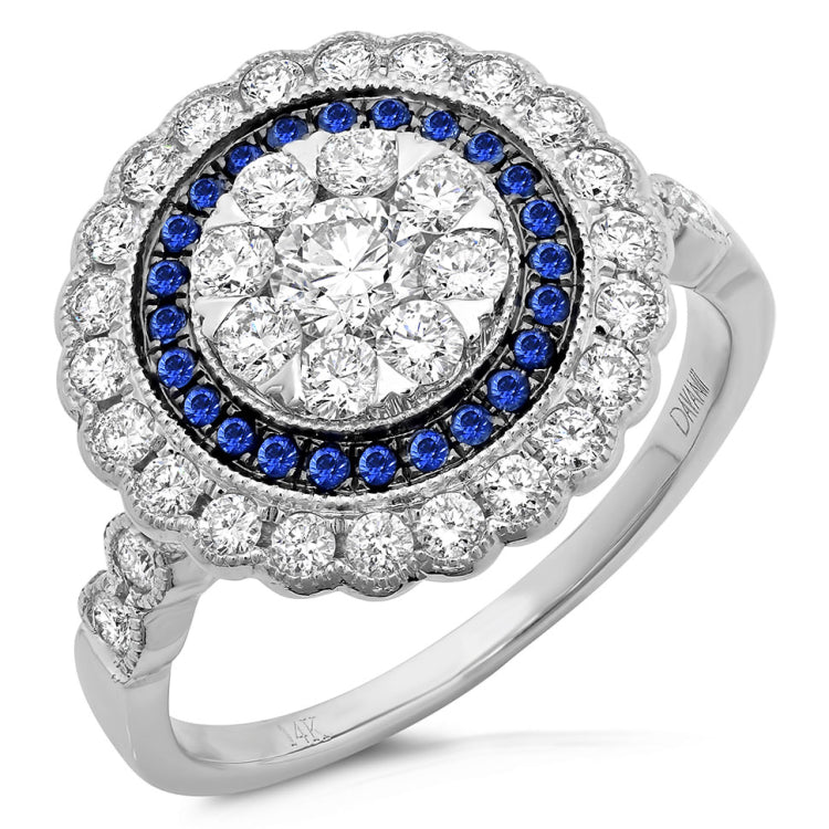 1.16ct Diamond & 0.17ct Blue Sapphire 14k White Gold Ring