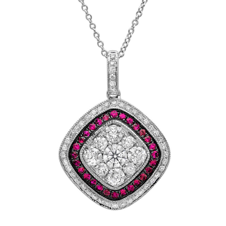 0.81ct Diamond & 0.21ct Ruby 14k White Gold Pendant