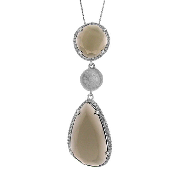 0.44ct Diamond & 11.83ct Smokey Topaz 14k White Gold Pendant
