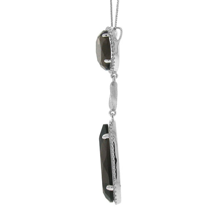 0.44ct Diamond & 11.83ct Smokey Topaz 14k White Gold Pendant