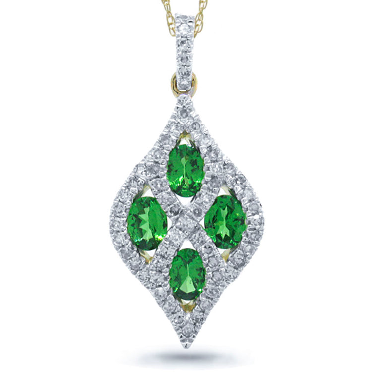 0.26ct Diamond & 0.66ct Green Garnet 14k Two-tone Gold Pendant