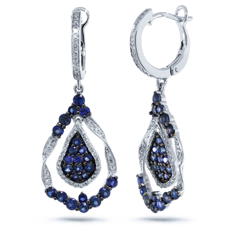 0.37ct Diamond & 1.87ct Blue Sapphire 14k White Gold Earring