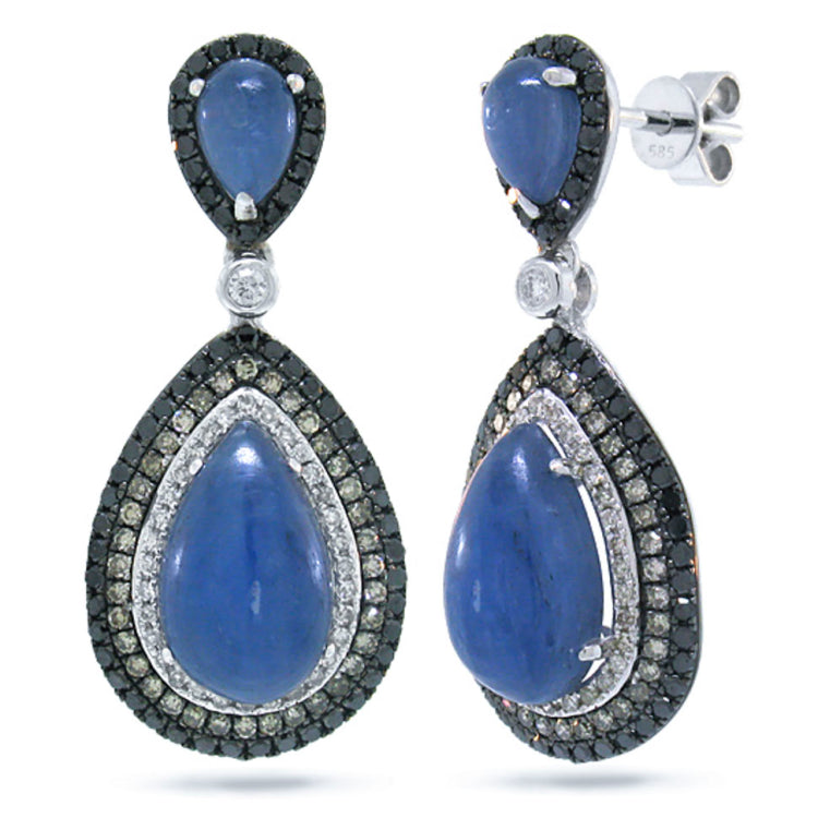 1.03ct White, Champagne & Black Diamond & 8.88ct Kyanite 14k White Gold Earring