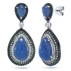 1.03ct White, Champagne & Black Diamond & 8.88ct Kyanite 14k White Gold Earring