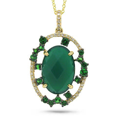 0.11ct Diamond & 4.13 Green Agate & Green Garnet 14k Yellow Gold Pendant