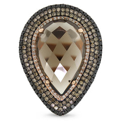 1.32ct White, Champagne & Black Diamond & 11.70ct Smokey Topaz 14k Rose Gold Ring