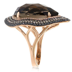 1.32ct White, Champagne & Black Diamond & 11.70ct Smokey Topaz 14k Rose Gold Ring