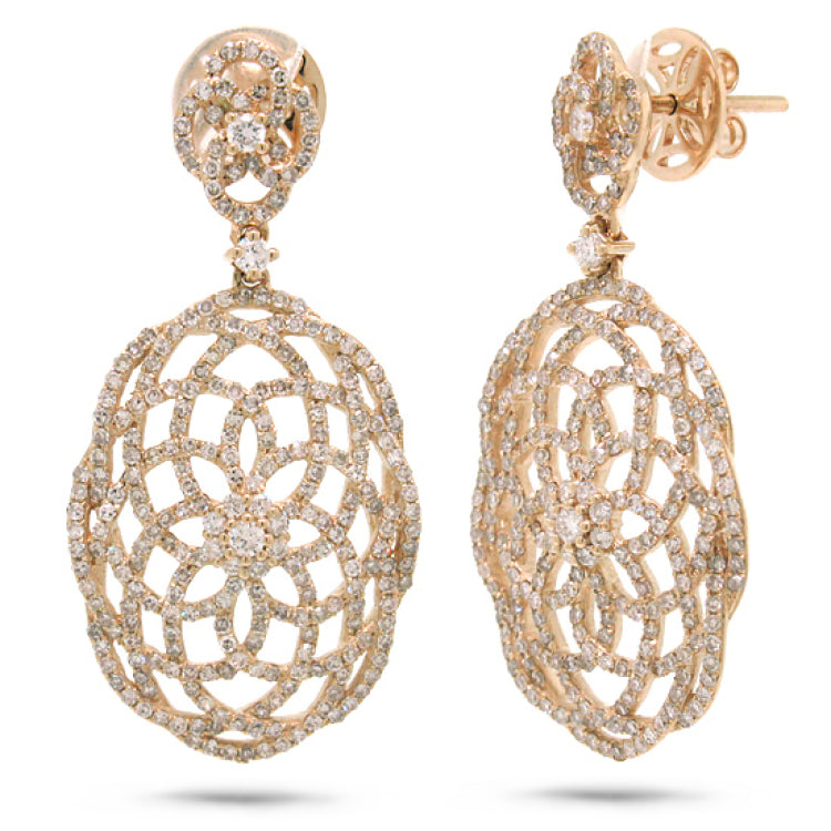 2.18ct 14k Rose Gold Diamond Lace Earring