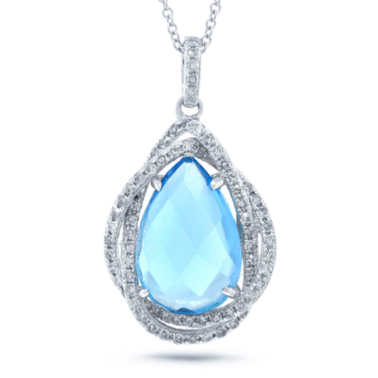 0.25ct Diamond & 3.69ct Blue Topaz 14k White Gold Pendant