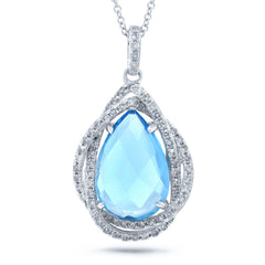 0.25ct Diamond & 3.69ct Blue Topaz 14k White Gold Pendant