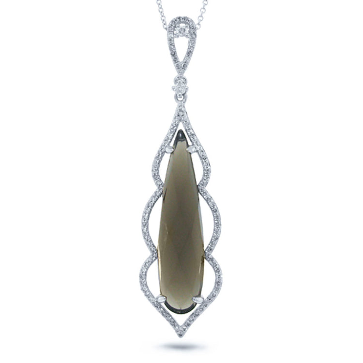 0.32ct Diamond & 6.69ct Smokey Topaz 14k White Gold Pendant