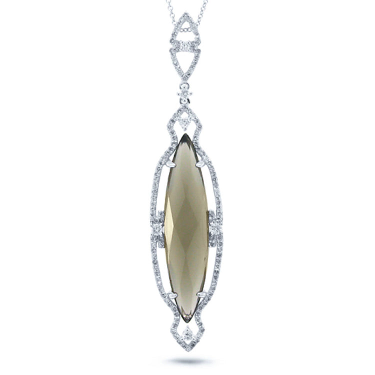 0.57ct Diamond & 6.97ct Smokey Topaz 14k White Gold Pendant