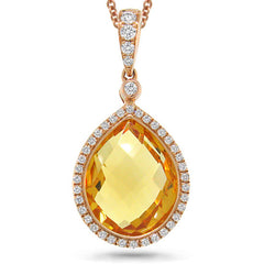0.17ct Diamond & 4.49ct Citrine 14k Rose Gold Pendant