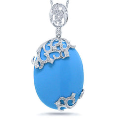 0.37ct Diamond & 14.40ct Composite Turquoise 14k White Gold Pendant