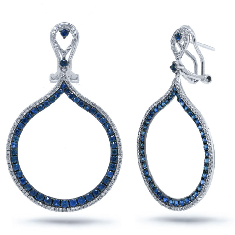 0.65ct Diamond & 1.84ct Blue Sapphire 14k White Gold Earring