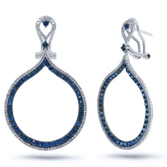 0.65ct Diamond & 1.84ct Blue Sapphire 14k White Gold Earring