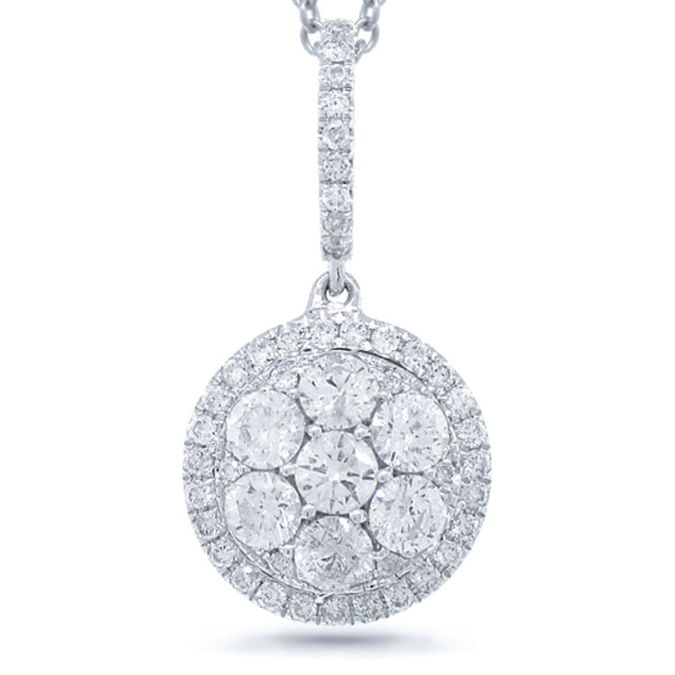 0.88ct 14k White Gold Diamond Cluster Pendant