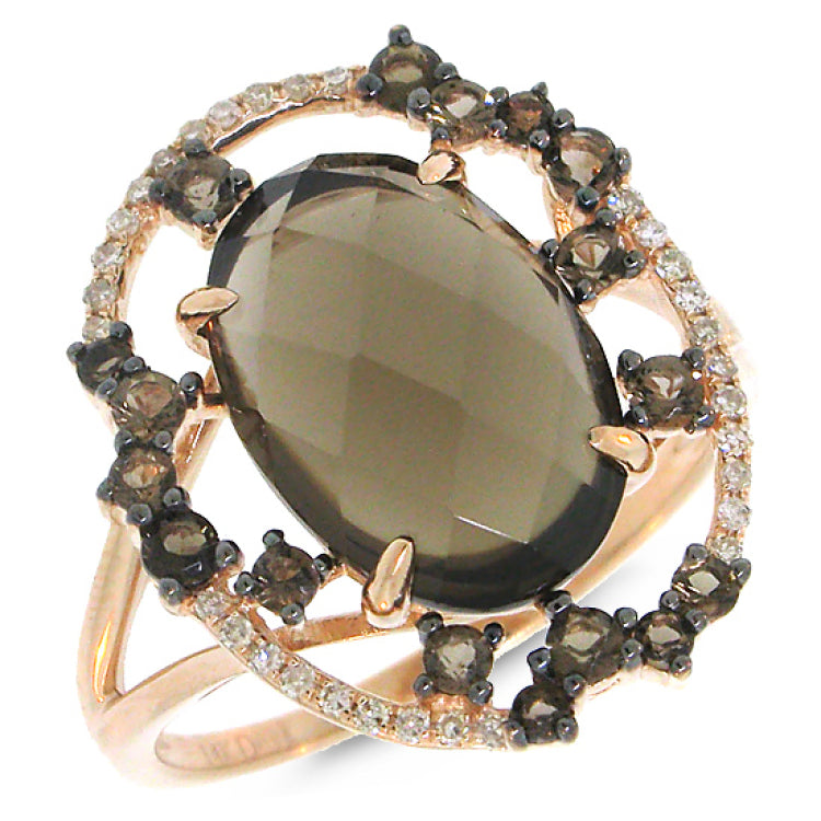 0.09ct Diamond & 4.40ct Smokey Topaz 14k Rose Gold Ring