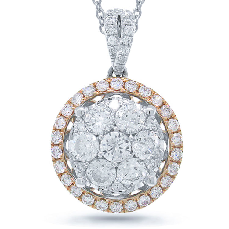 1.17ct 14k Two-tone Rose Gold Diamond Cluster Pendant