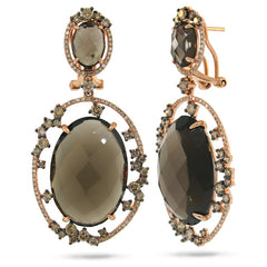 2.65ct White & Champagne Diamond & 39.93ct Smokey Topaz 14k Rose Gold Earring