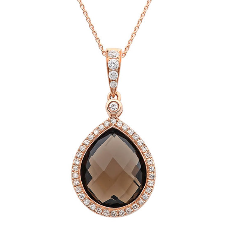 0.17ct Diamond & 4.51ct Smokey Quartz 14k Rose Gold Pendant