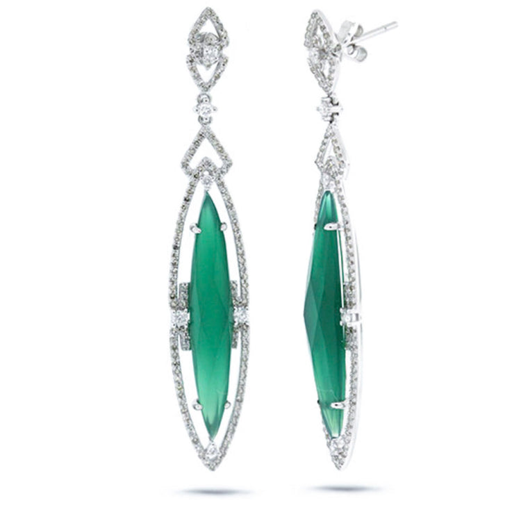 1.02ct Diamond & 7.49ct Green Agate 14k White Gold Earring