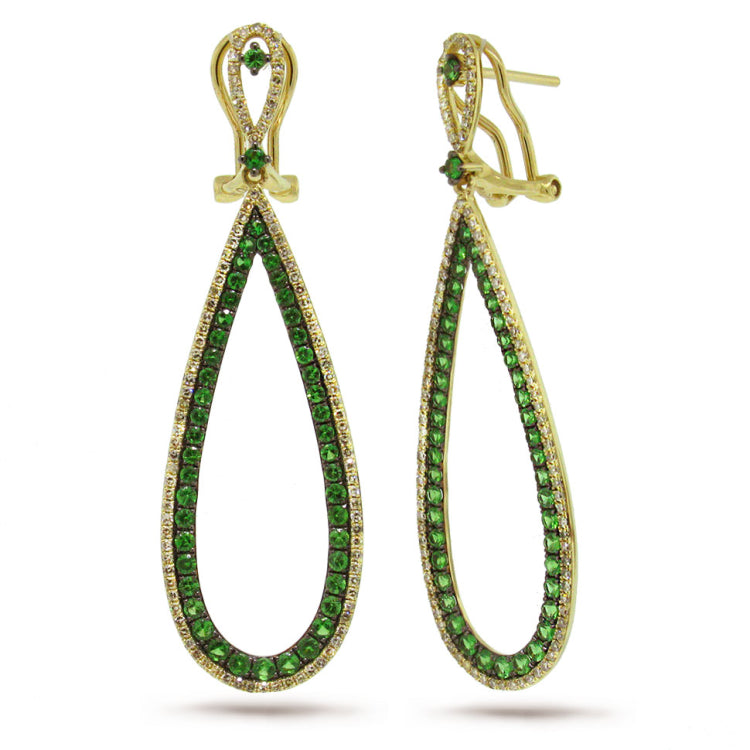 0.66ct Diamond & 1.70ct Green Garnet 14k Yellow Gold Earring