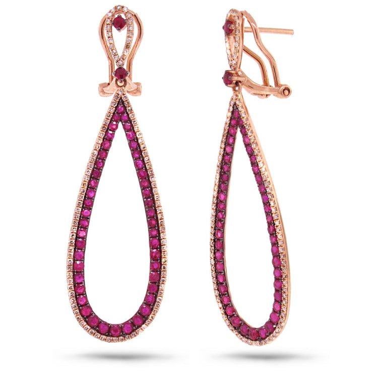 0.66ct Diamond & 2.39ct Ruby 14k Rose Gold Earring