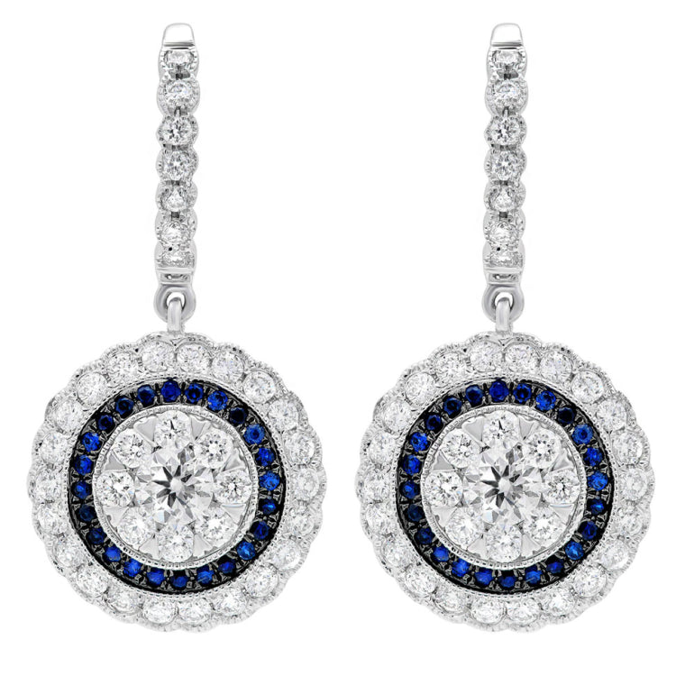 1.46ct Diamond & 0.20ct Blue Sapphire 14k White Gold Earring