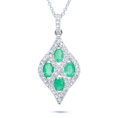 0.26ct Diamond & 0.57ct Emerald 14k White Gold Pendant