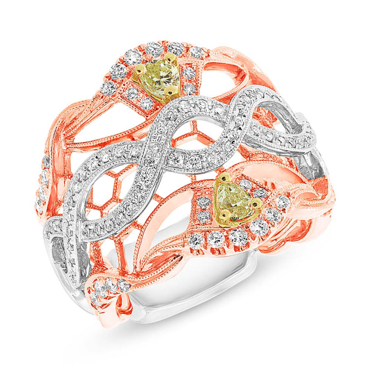 0.88ct 18k Three-tone Gold White & Fancy Color Diamond Ring