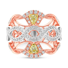 0.88ct 18k Three-tone Gold White & Fancy Color Diamond Ring