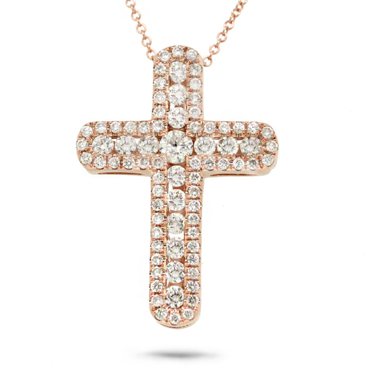 0.97ct 14k Rose Gold Diamond Cross Necklace