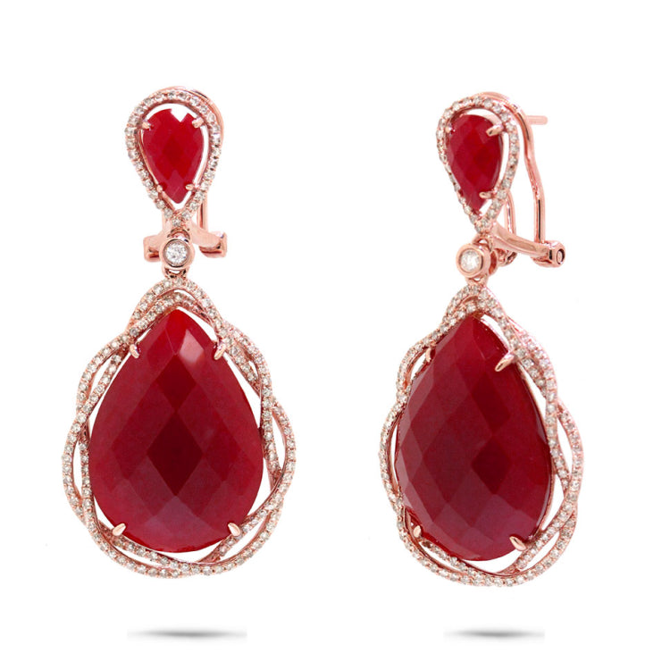 0.93ct Diamond & 23.79ct Red Agate 14k Rose Gold Earring