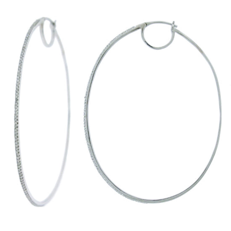 0.58ct 14k White Gold Diamond Oval Hoop Earring