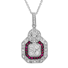 0.48ct Diamond & 0.21ct Ruby 14k White Gold Pendant