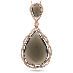 0.51ct Diamond & 15.06ct Smokey Topaz 14k Rose Gold Pendant