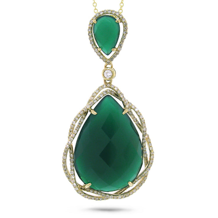 0.51ct Diamond & 14.53ct Green Agate 14k Yellow Gold Pendant