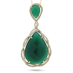 0.51ct Diamond & 14.53ct Green Agate 14k Yellow Gold Pendant