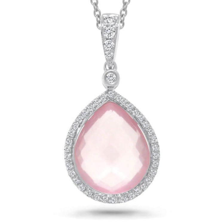 0.17ct Diamond & 4.61ct Rose Quartz 14k White Gold Pendant