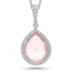 0.17ct Diamond & 4.61ct Rose Quartz 14k White Gold Pendant